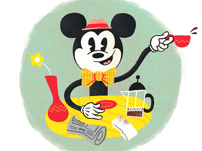Happy 86th birthday Mickey! bistro bow tie coffee disney flower illustration mickey mouse