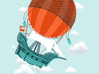 Hot air ship clouds flags hot air balloon hot air ship illustration ship