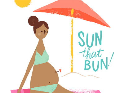 Sun that bun beach character illustration pregnant sun typography umbrella
