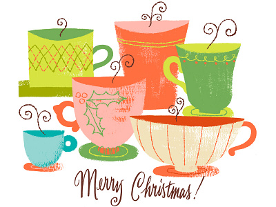 Christmas Cup of Cheer argyle christmas holly hot chocolate illustration lettering retro typography