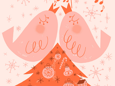 Christmas Treetop Song birds candy cane christmas christmas bulb christmas tree illustration