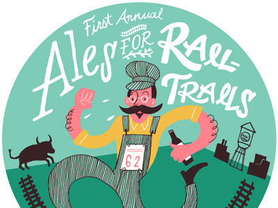 Ales for Rail Trails durham illustration marathon runner typography