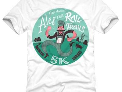 Ales for Rail Trails final tee ale illustration marathon runner typography