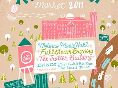 Rock & Shop Market poster buildings cars city durham landmarks nc poster raleigh trees