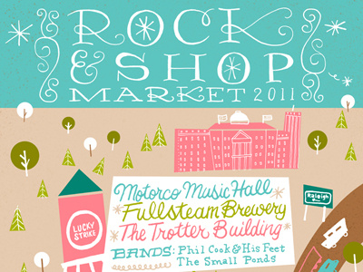 Rock & Shop Market poster revised buildings city illustration nc rock and shop market typography