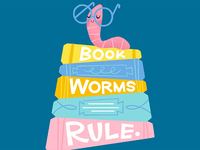 Book worms rule books bookworm character glasses greeting card illustration keepsake nerd print read worm
