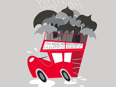 When Skies Are Grey double decker bus illustration london print rain song typography umbrella