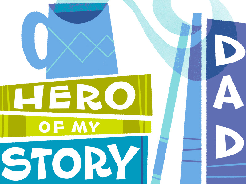 Hero Dad coffee hand lettering fathers day books coffee cup dad card illustration