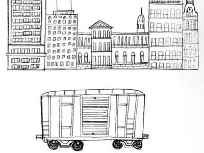 Sketchy client work... boxcar city illustration sketch train
