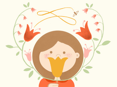 Mary Mary quite contrary flowers girl illustration