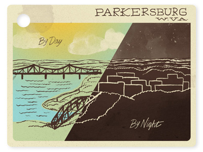 The Everywhere Project, Parkersburg bridges city day everywhere project landscape luggage tag night parkersburg west virginia wv
