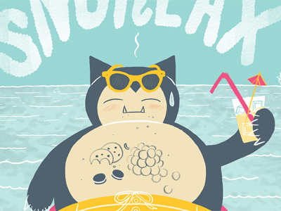 Snorlax beach illustration lemonade ocean oreos pokemon snorlax typography