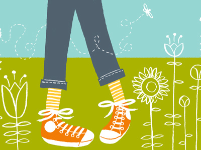 Spring shoes bug chuck taylors chucks flowers grass illustration jeans shoes sky spring