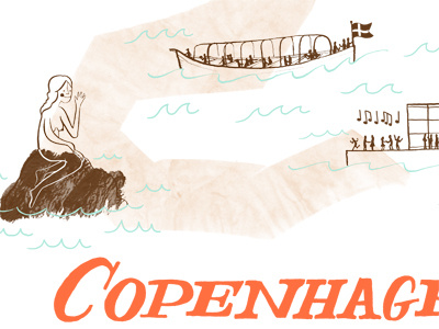 Copenhagen "map" boat copenhagen custom illustration map mermaid typography water wedding