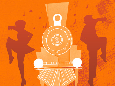 Boogie train band concert illustration orange poster train typography