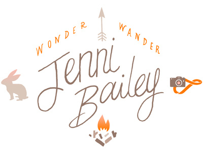 Jenni Bailey logo arrow bunny camera campfire illustration lifestyle logo outdoors photography rabbit typography