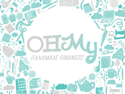 Oh My! Handmade Goodness logo + pattern blue crafty illustration logo pattern typography