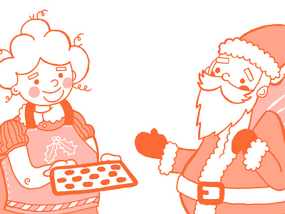The Claus family christmas cookies holiday illustration mrs. claus pink red santa