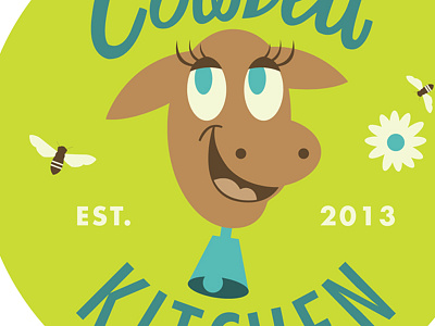 Cowbell Kitchen bees branding cow food truck green logo typography