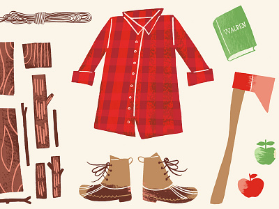 Into the Woods apples axe boots his illustration logs man plaid rope walden woodgrain woods