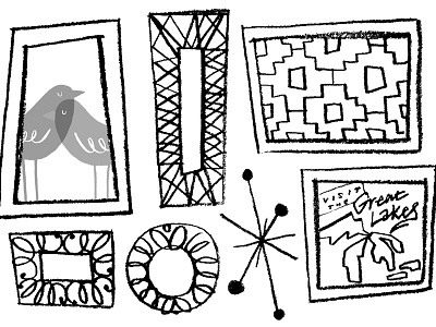 Sketch progress: BellowBlue Web Header abstract atomic age birds decorative frames great lakes illustration patterns sketch