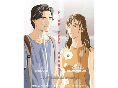 Prince Gribble's - Five Feet Apart Poster Fanart character colesprouse digitalillustration fanart fivefeetapart haleylurichardson illustration love movie poster princegribble drawing romance stellagrant willnewman