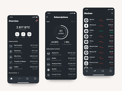 Dark Mode: Cripto Wallet app concept dark mode dark ui finance app fintech fintech app ui