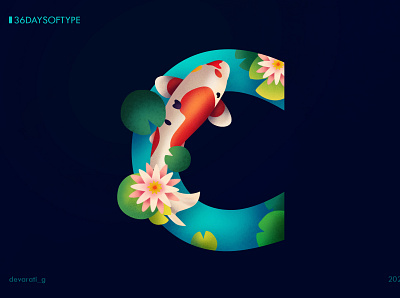 36 Days of Type : C 36dayoftype design fish flat graphic design illustration illustrator lotus pond typography vector illustration