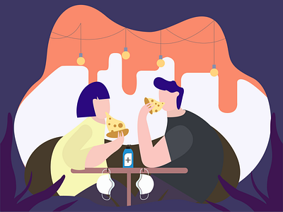 "The Lovely Dinner Dates" Couples and COVID-19 Series adobe art artwork character design couple covid 19 design digitalart illustration illustrator quarantine vector