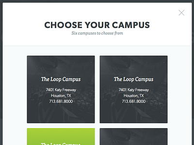 Choose a campus modal choose menu modal