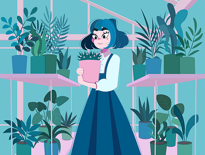 greenhouse blue character greenhouse illustrator plants vector vector art vector illustration