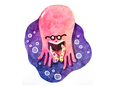 Octopus illustration octopus reading watercolor