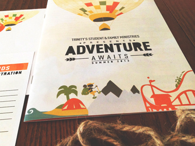 Adventure Awaits brochure color illustration type