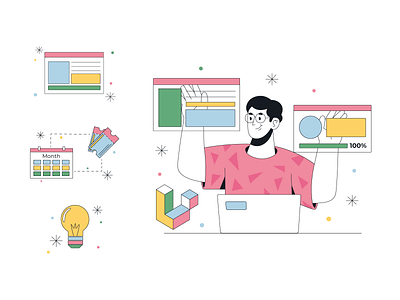 Colorful illustrations for website character clear color colorful dribbble fine flat flat design icons illustration illustrator line new simple site ui ux vector wbsite webdesign