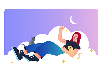 red haired with kittens cat cats character cloud color colorful design flat flat design girl gradient gradient colour happy illustration illustrator kitten kittens red haired vector woman