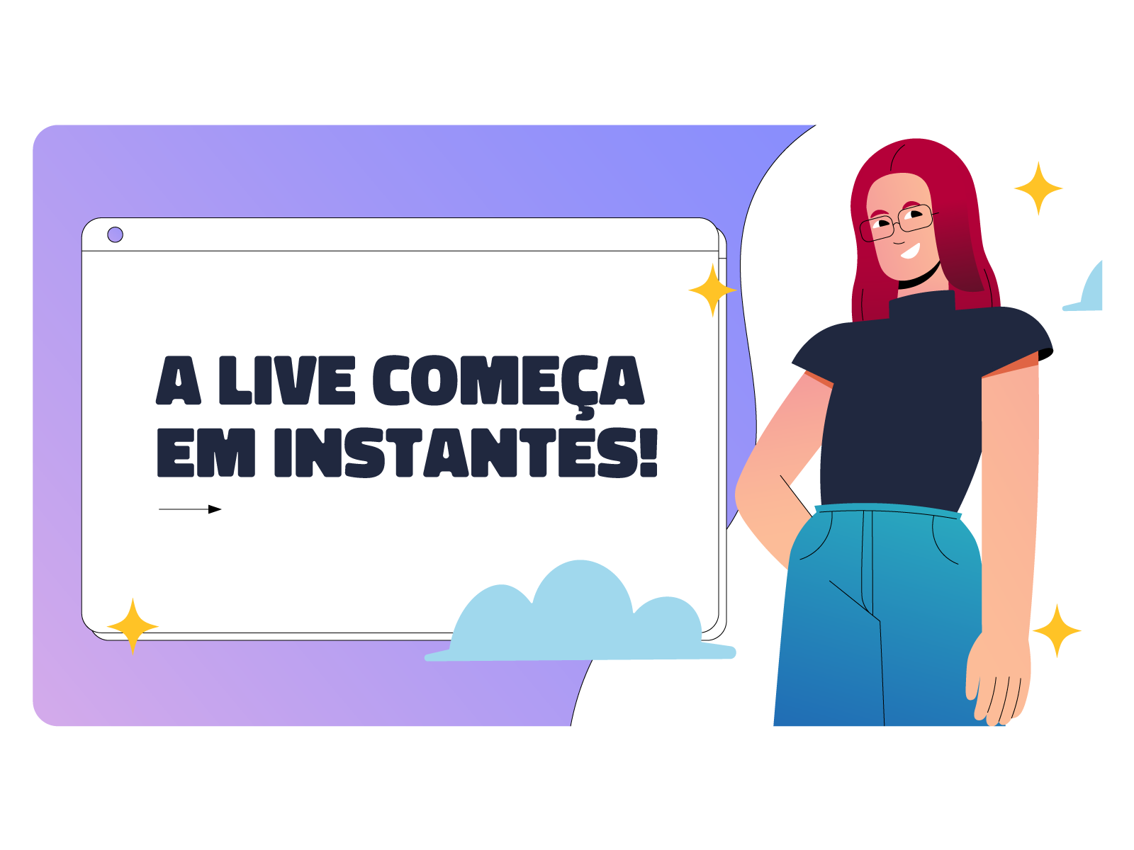 Stream Start art character cloud design dribbble flat flat design girl gradient illustration illustrator live new pink purple red haired stars twitch vector woman