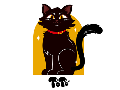 Totó animal black cat cute dribbble flat design happy illustration illustrator kitten kitty new vector yellow