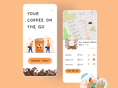 Coffee OnTheGo App app coffee design designer mobile mobileapp takeaway uidesign uidesigner uiinspiration userinterface uxdesign uxdesigner uxui