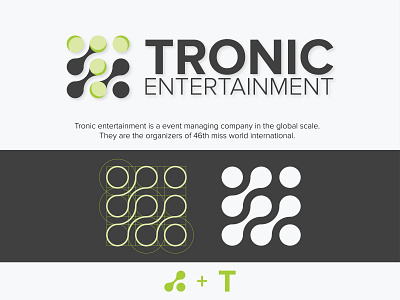 Tronic entertainment art artist branding design entertainment flat illustration illustrator logo logodesign minimal monogram monogram logo pro logo professional logo tech logo typography vector