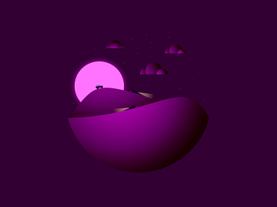 Purple Rain car illustration light moon moonlight night purple sky