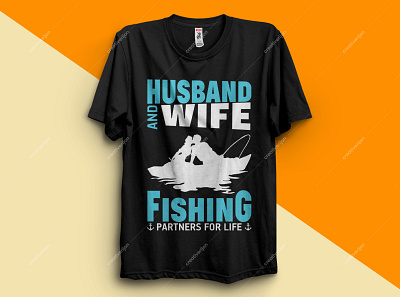 HUSBAND AND WIFE FISHING PARTNERS FOR LIFE T-SHIRT DESIGN art branding clothing design fashion fish fish logo fishing fishing logo fishing rod fishing t shirt fishing t shirt design funny t shirt shirts teeshirts typography