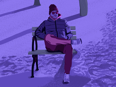 The Winter One Seater bench blues cold design digital illustration drawing illustration illustrator introvert photoshop purples relaxing winter