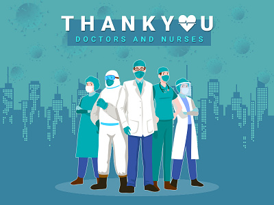 COVID-19 : Thank You All Doctors And Nurses design flat icon illustration minimal typography vector