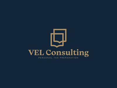 VEL Consulting Logo blue branding crest design gold icon logo shield tax typography vector