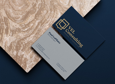 VEL Consulting Business Cards blue branding business card design design icon logo logo design stationery typography