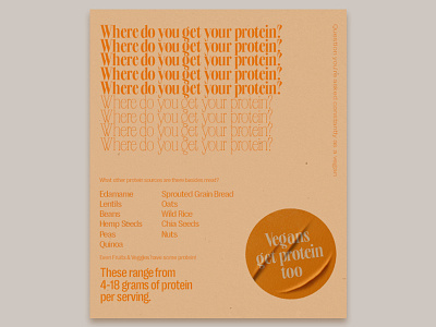 Vegan Protein Poster branding design editorial grain layout logo minimal orange plant based poster texture typography vegan