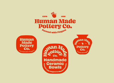 Hand Made Pottery Co. Logo & Badges badge branding climate eco friendly funky green handmade logo logo design minimal organic retro sticker sustainability texture typography