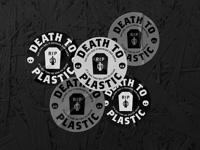 Death to Plastic Stickers black branding eco friendly ethical grave grunge logo organic plastic skull sticker sustainable