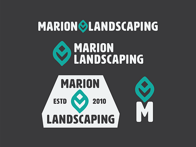 Marion Landscaping Logos and Badges badge branding handmade landscaping leaf logo modern organic retro typography