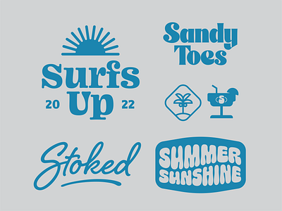 Summer Badges and Icons branding drink icon logo logo design palm retro sand summer surf typography